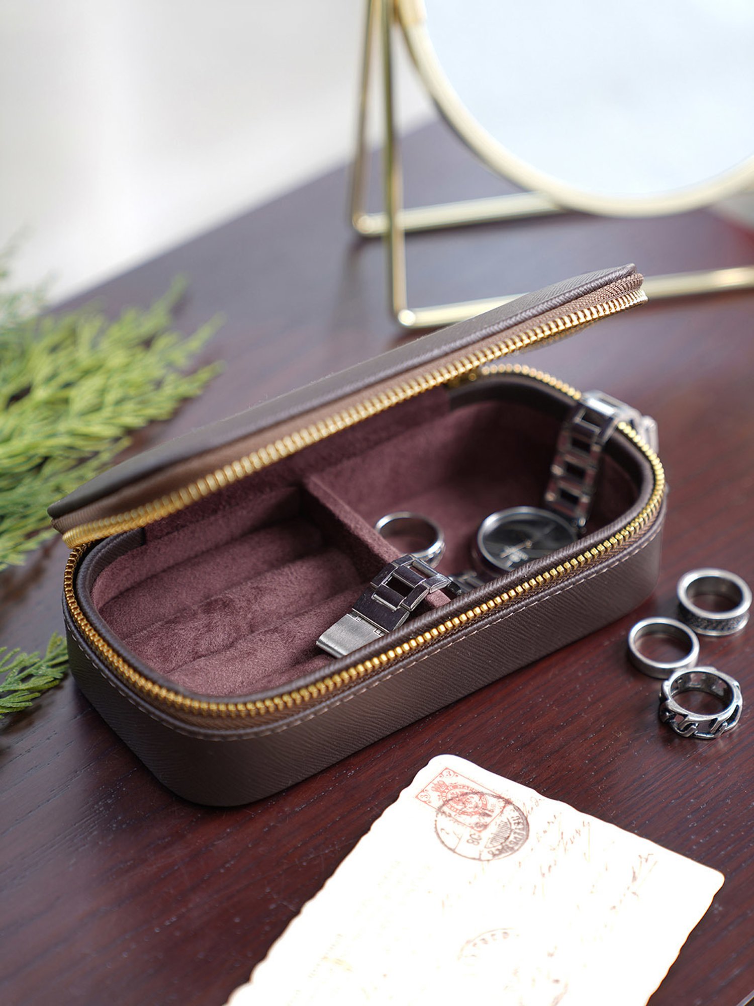 Pure Home and Living Brown Leather Solid Jewellery Organiser