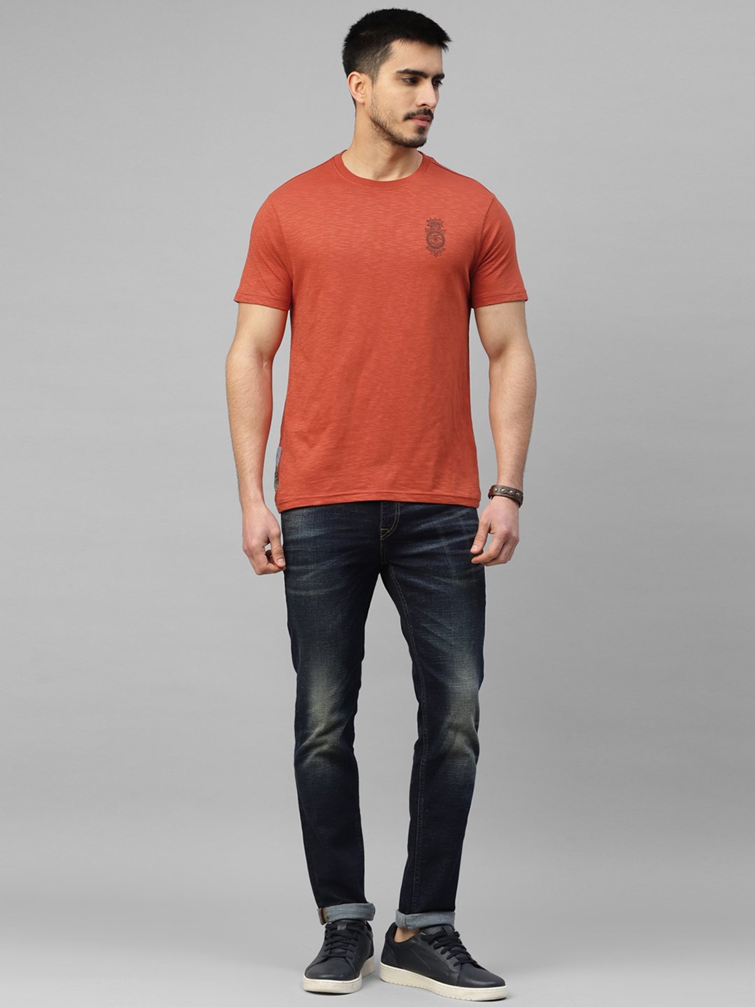 Royal Enfield MOTOR BICYCLE Brick Red Regular Fit Printed Crew T-Shirt