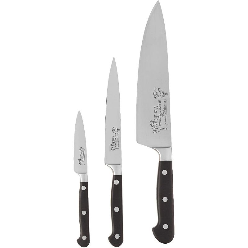 Messermeister Meridian Elite Professional 3 Piece German 8 Inch Chef,  6 Inch Utility, and 3.5 Inch Parer Multi Purpose Kitchen Knife Set
