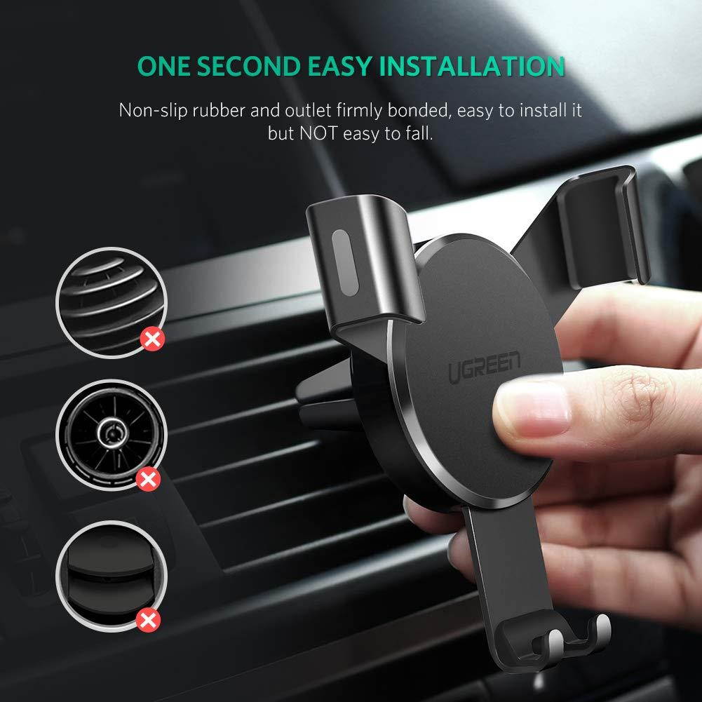 UGREEN Car Air Vent Mount Cell Phone Holder Gravity Compatible for iPhone Xs X XR 6S 7 Plus 8 5S 6, Samsung Galaxy S9 S7 Edge S8 S6, Google Pixel 2 XL, LG G6 Smartphone (Black)