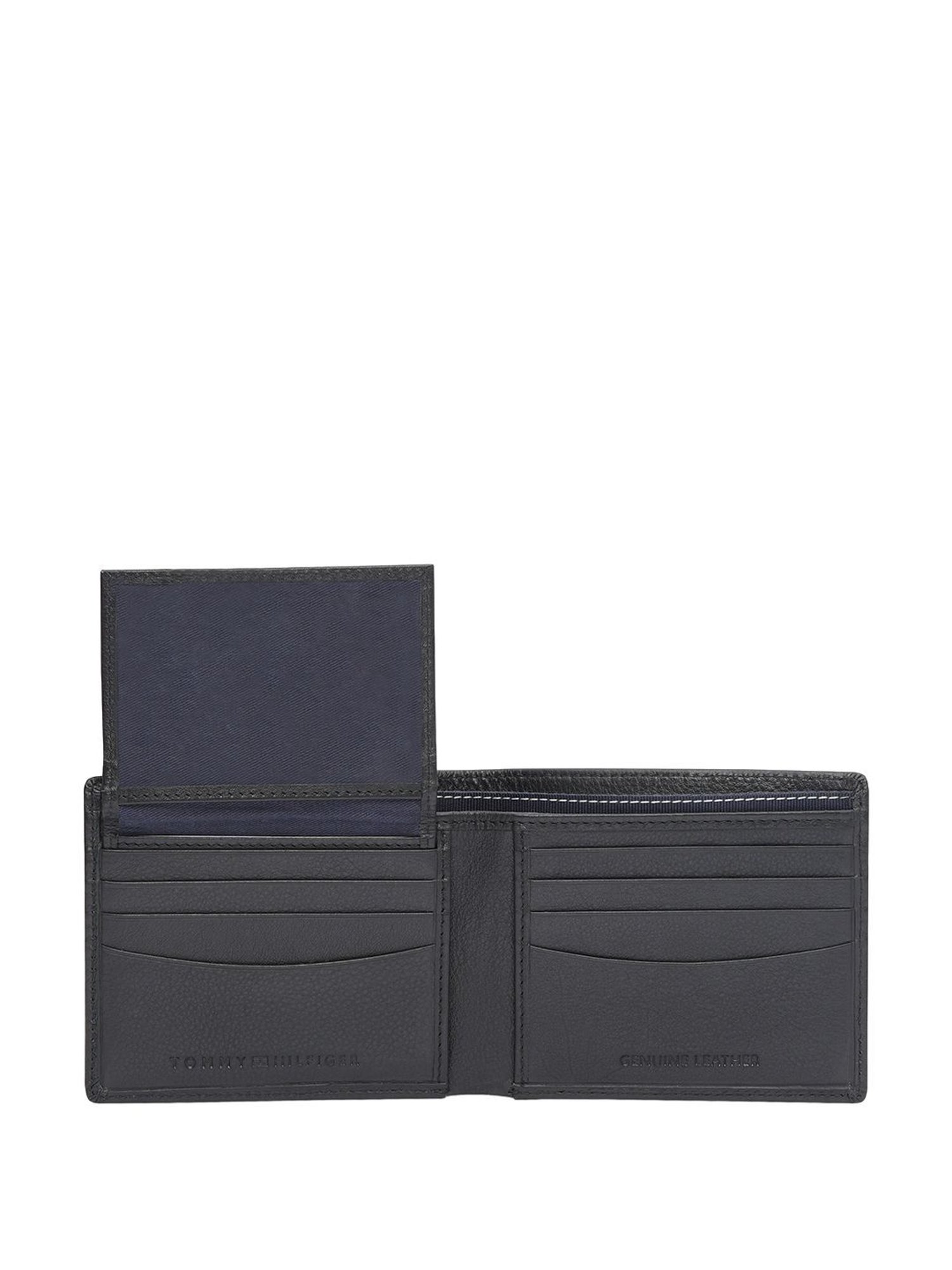 TOMMY HILFIGER Glasgow Black Leather Striped Bi-Fold Wallet for Men