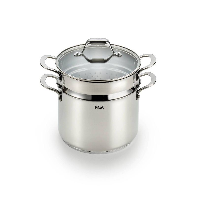 T-fal Simply Cook Stainless Steel Cookware, Covered Stockpot with Pasta Insert, 7qt, Silver