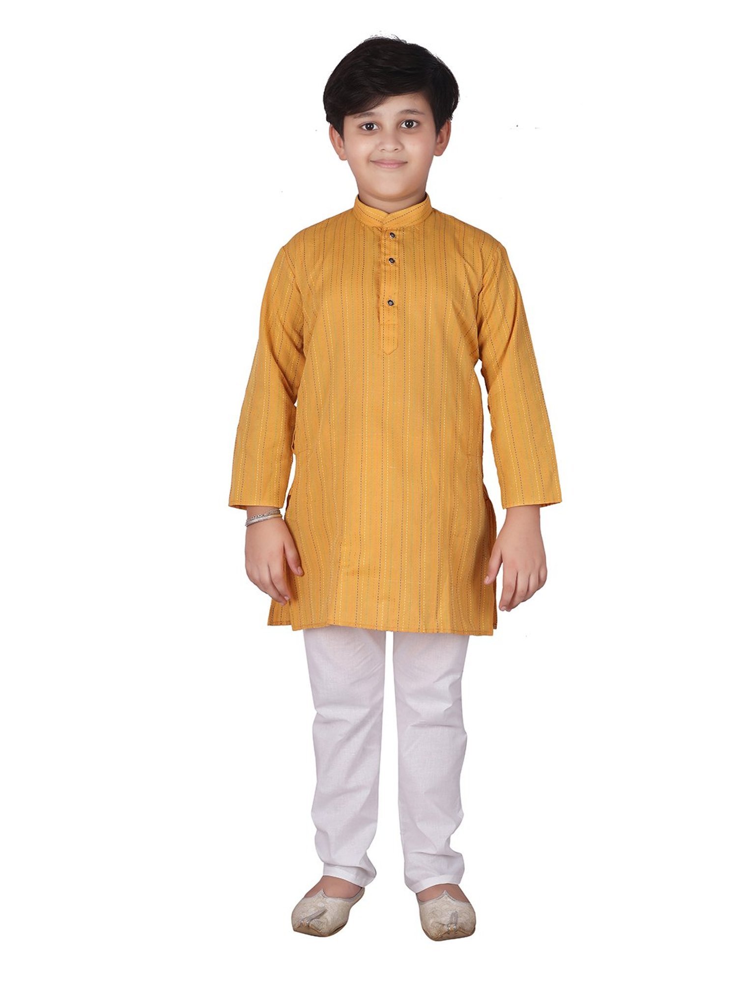 Pro-Ethic Style Developer Kids Yellow & White Printed Full Sleeves Kurta with Pyjamas
