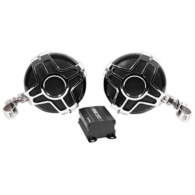 boss audio mc750b bluetooth, weatherproof speaker and amplifier sound system, two 4 inch speakers, bluetooth amplifier, inline volume control, ideal for motorcycles/atv and 12 volt applications