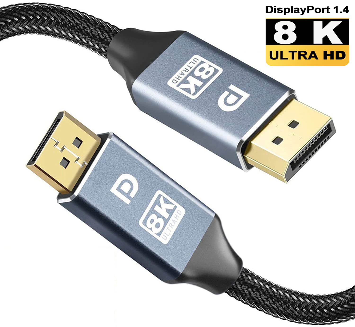 DisplayPort 1.4 Cable Ultra HD 8K 4K Copper Cord DP 1.4 HBR3 8K @60Hz 4K @144Hz High Speed 32.4Gbps HDCP 3D Slim and Flexible DP to DP Cable for Laptop PC TV Gaming Monitor (10ft/3M)