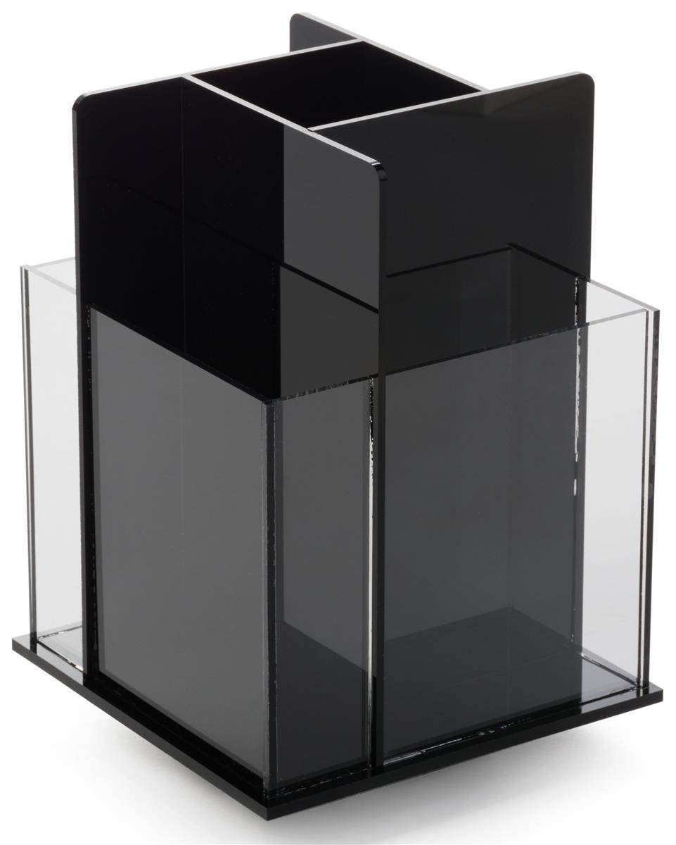 Rotating Literature Holder with 4 Pockets for 4x9 Brochures, 360 Degree Rotating - Black, Clear Plexiglas (TT4)