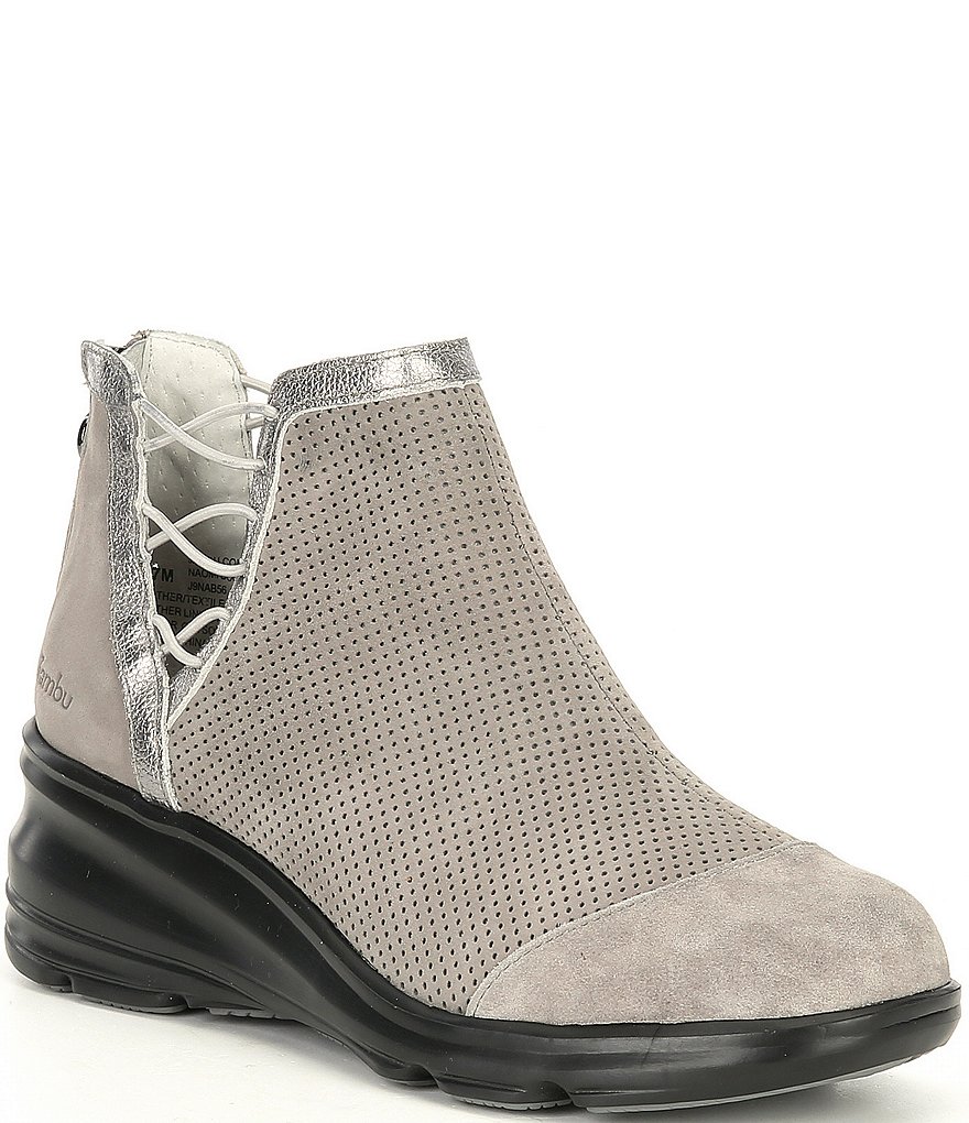Jambu Naomi Lace-Up Side Detail Suede Wedge Booties