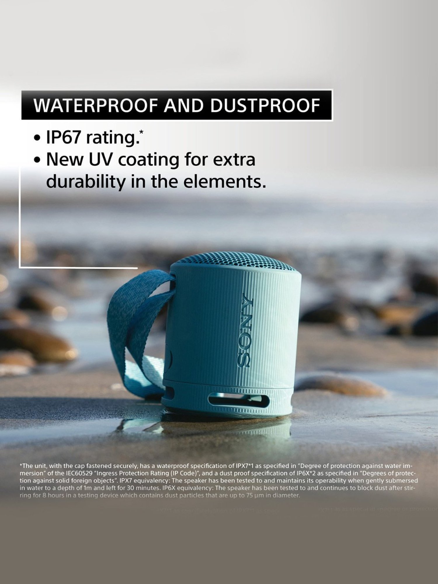 Sony SRS-XB100 Wireless Bluetooth Portable Travel Speaker with IP67 Waterproof & Dustproof (Grey)