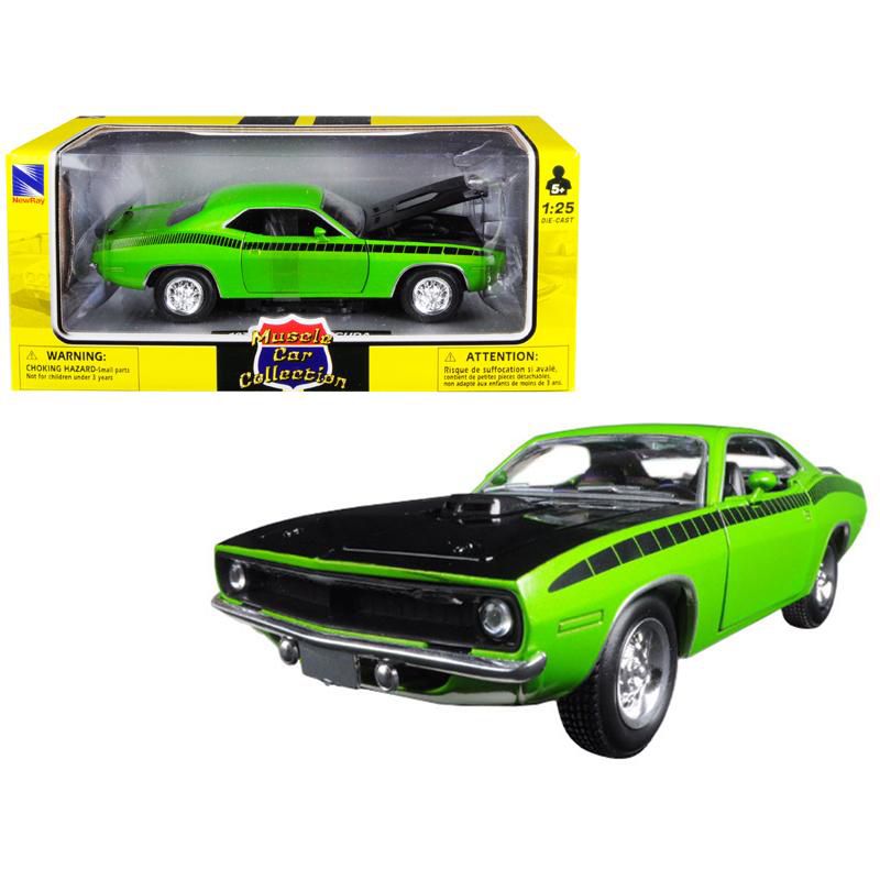 1970 Plymouth Barracuda Green with Black Hood and Stripes "Muscle Car Collection" 1/25 Diecast Model Car by New Ray