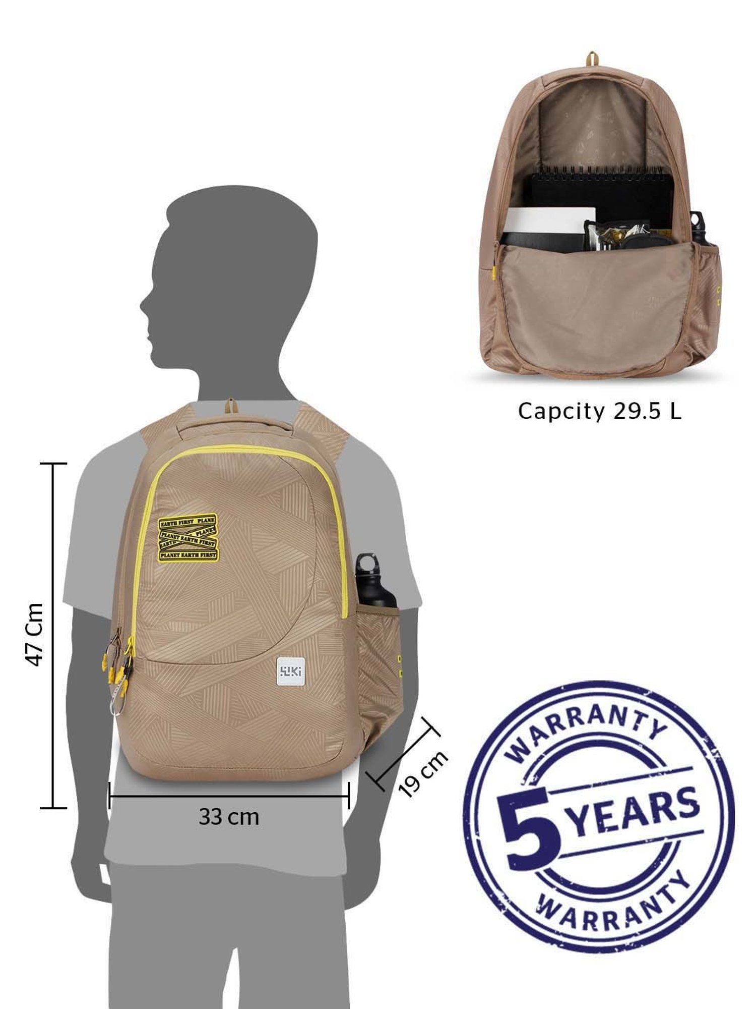 Wiki 29.5 Ltrs Beige Medium Backpack