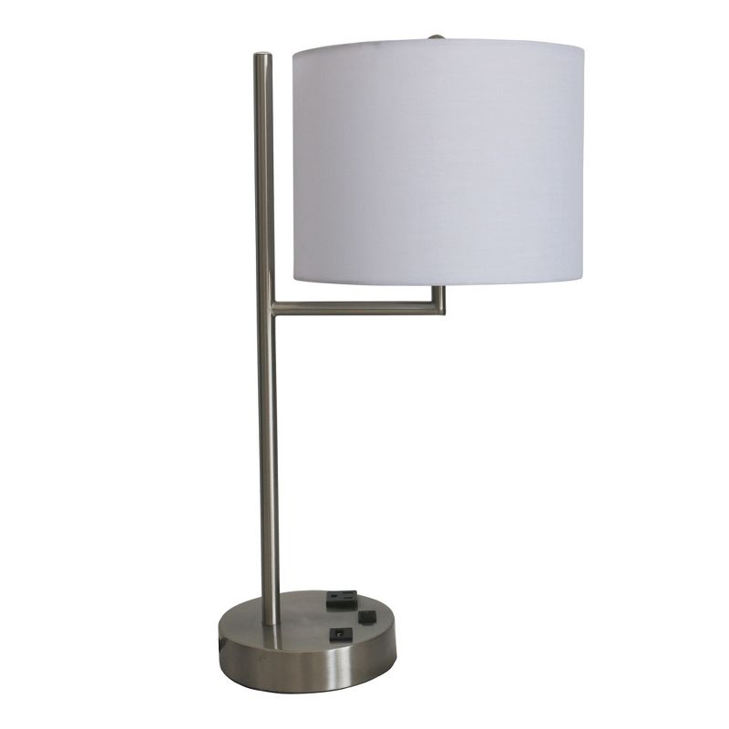 Fangio Lighting Tech Friendly Metal Table Lamps with 1 Outlet And 1 USB Port Silver