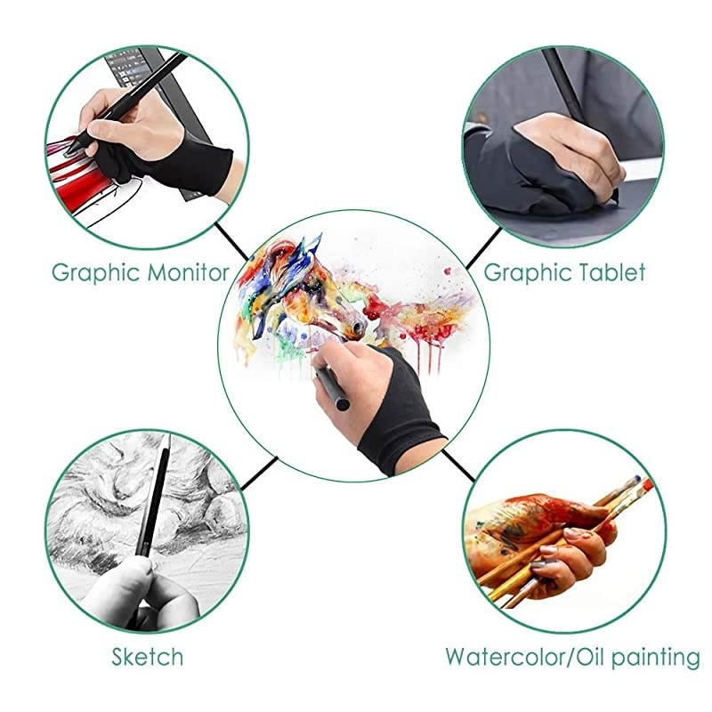 SC061 Artist Glove for Drawing Tablet Artists Drawing Glove with Two Fingers for Graphics Drawing Tablet 1 Unit of Free Size Good for Right Hand or Left Hand L