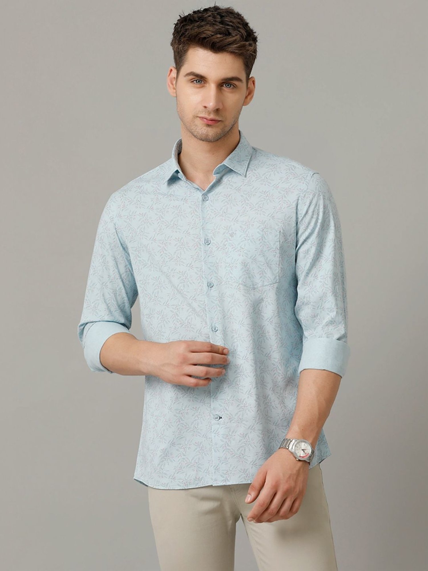 Cavallo By Linen Club Blue Linen Contemporary Fit Printed Shirt