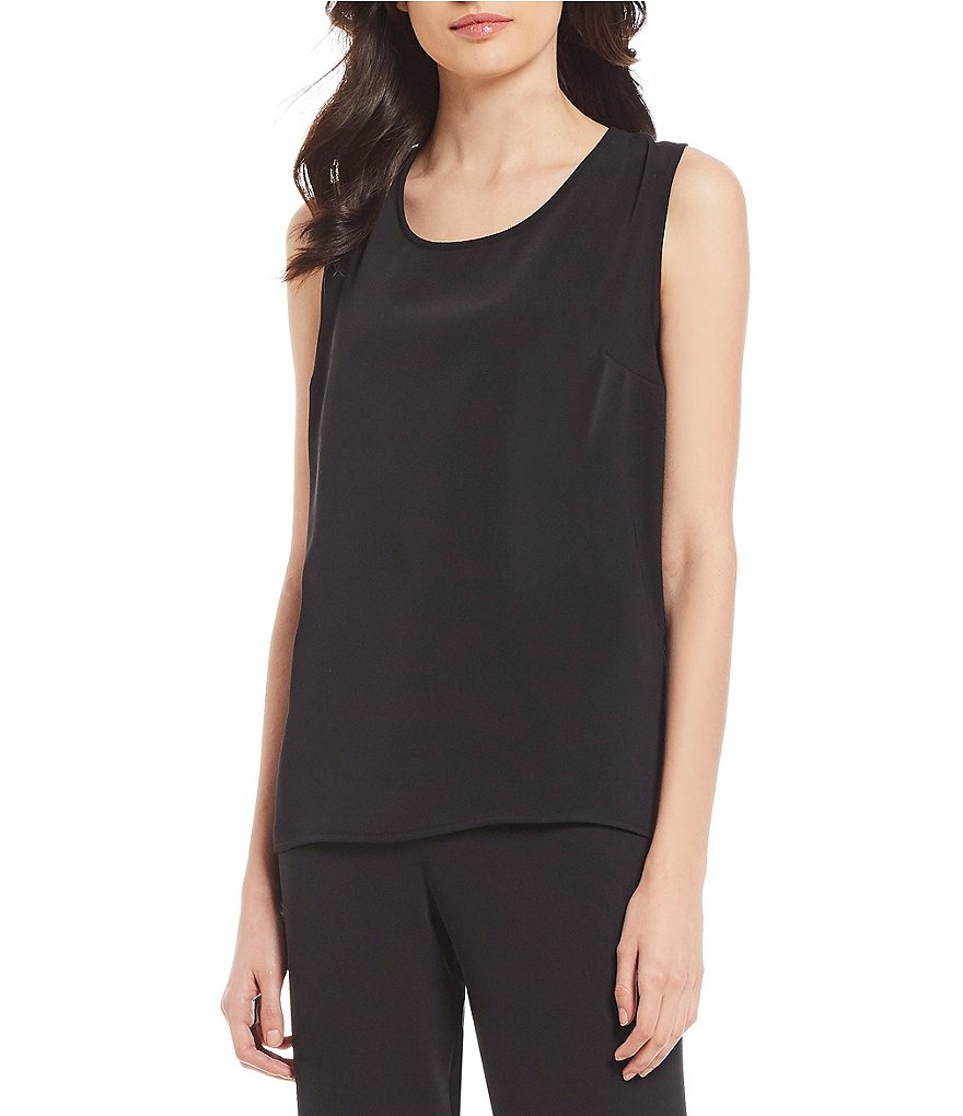 Caroline Rose Matte Crepe Scoop Neck Sleeveless Tank