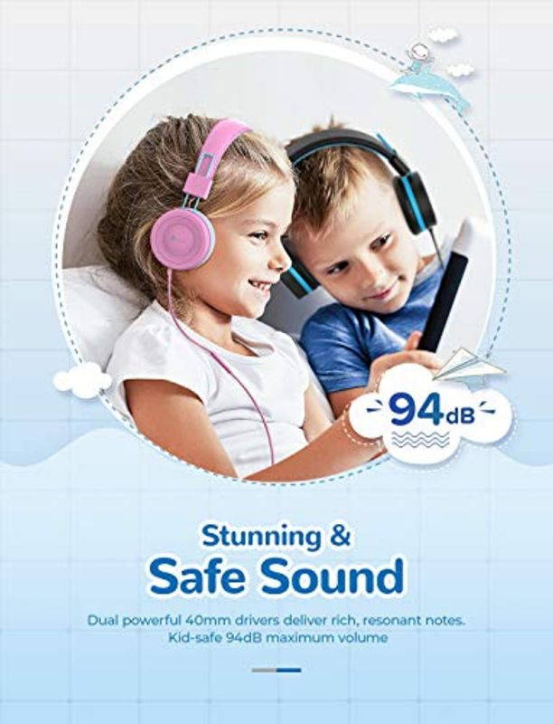 [2 Pack] iClever Kids Headphones with Microphone, Headphones for Kids with Safe Volume Limited 94dB, Adjustable Headband, Foldable Children Headphones for Boys/Girls/School/Travel/iPad, Black and Pink
