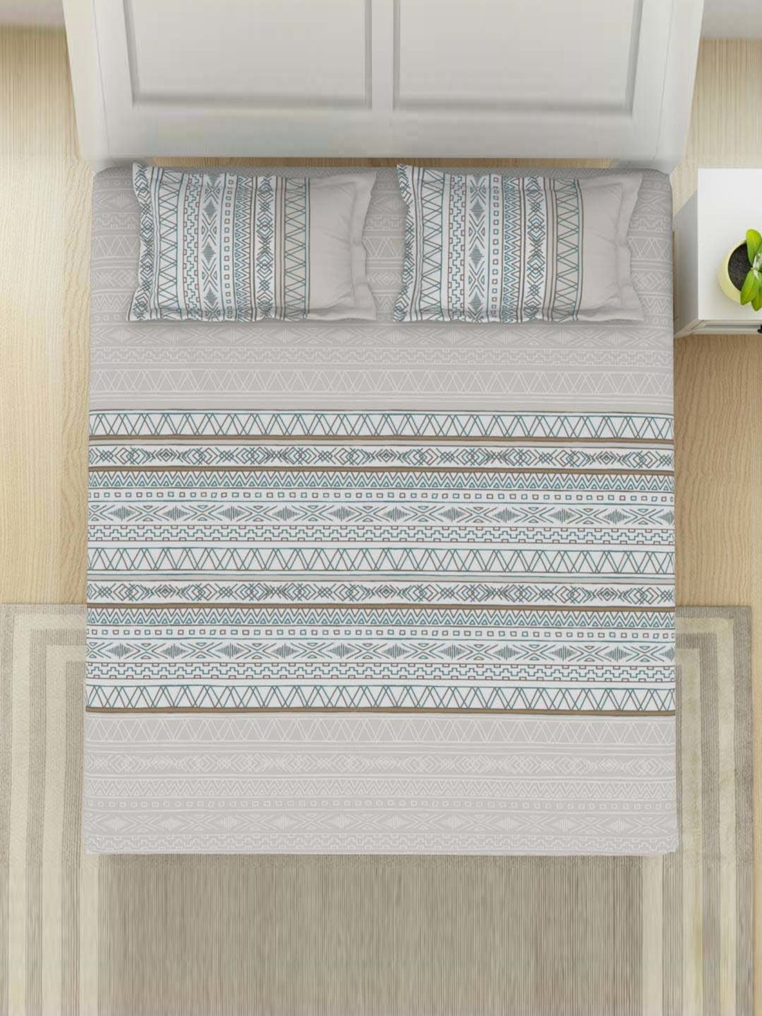 SPACES Gypsy Moon Bean Cotton 144 TC Double Size Bedsheet With Pillow Covers