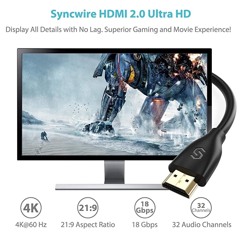 HDMI Cable 6 ft HDMI 20 4K60 Hz High Speed GoldPlated HDMI to HDMI Cord Supports 4K UHD FHD 3D Ethernet Audio Return Channel for Fire TVApple TVHDTVXboxPS4PS3
