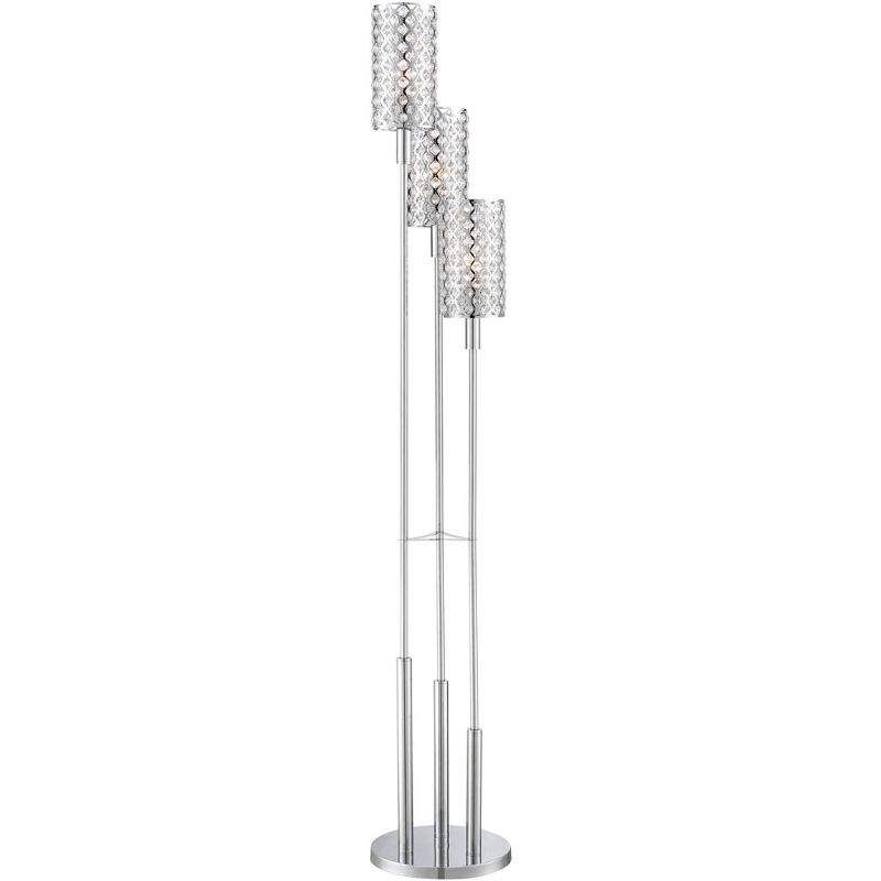 Possini Euro Design Modern Floor Lamp 3 Light Chrome Glitz Clear Crystal Bead for Living Room Reading Bedroom Office Uplight