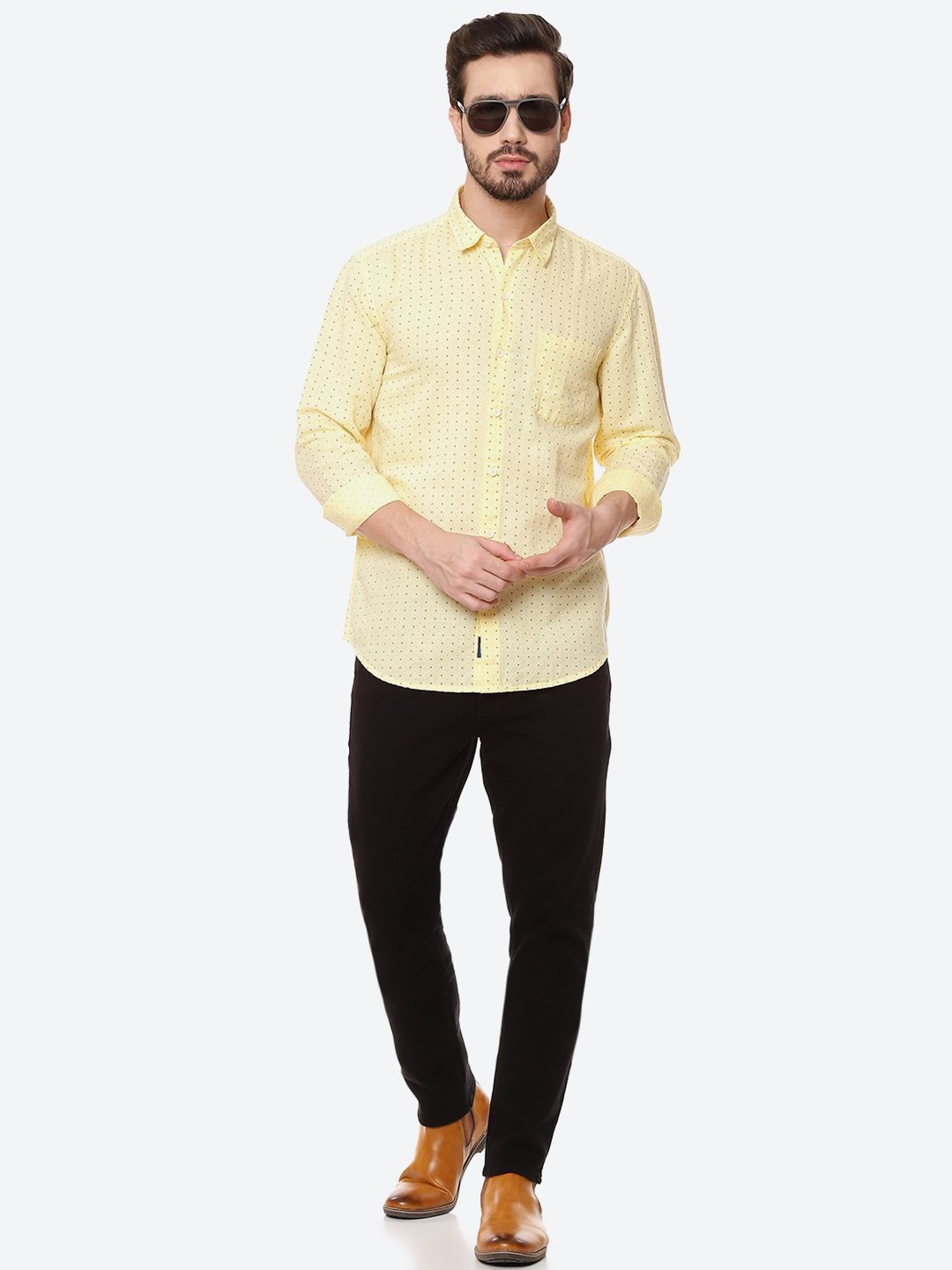NUMERO UNO Yellow Slim Fit Printed Shirt