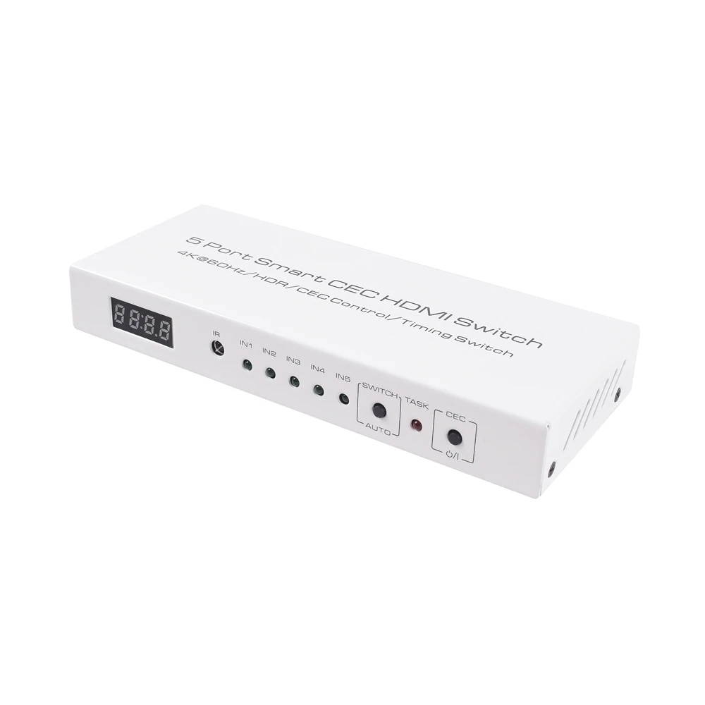 HDMI-CEC HDMI 2.0 Switch 5 in 1 out HDMI 2.0 Smart Switch switcher 4K 60Hz HDR CEC Control Clock Setting Function