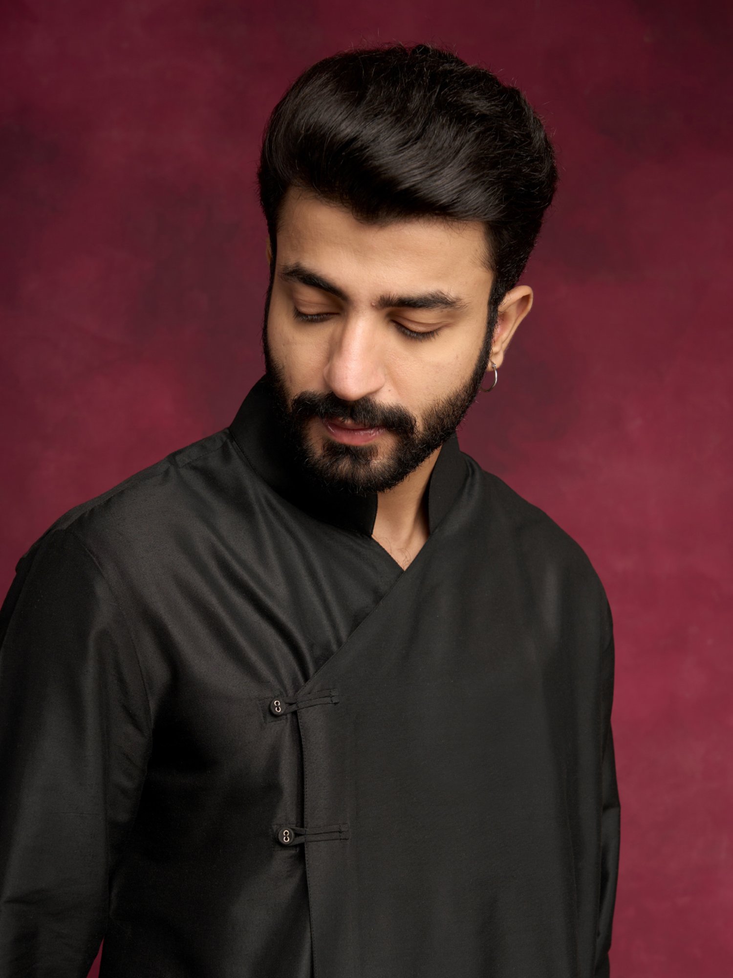 Abhishti Black Straight Fit Overlap Asymmetrical Kurta & Pathani Pants Set