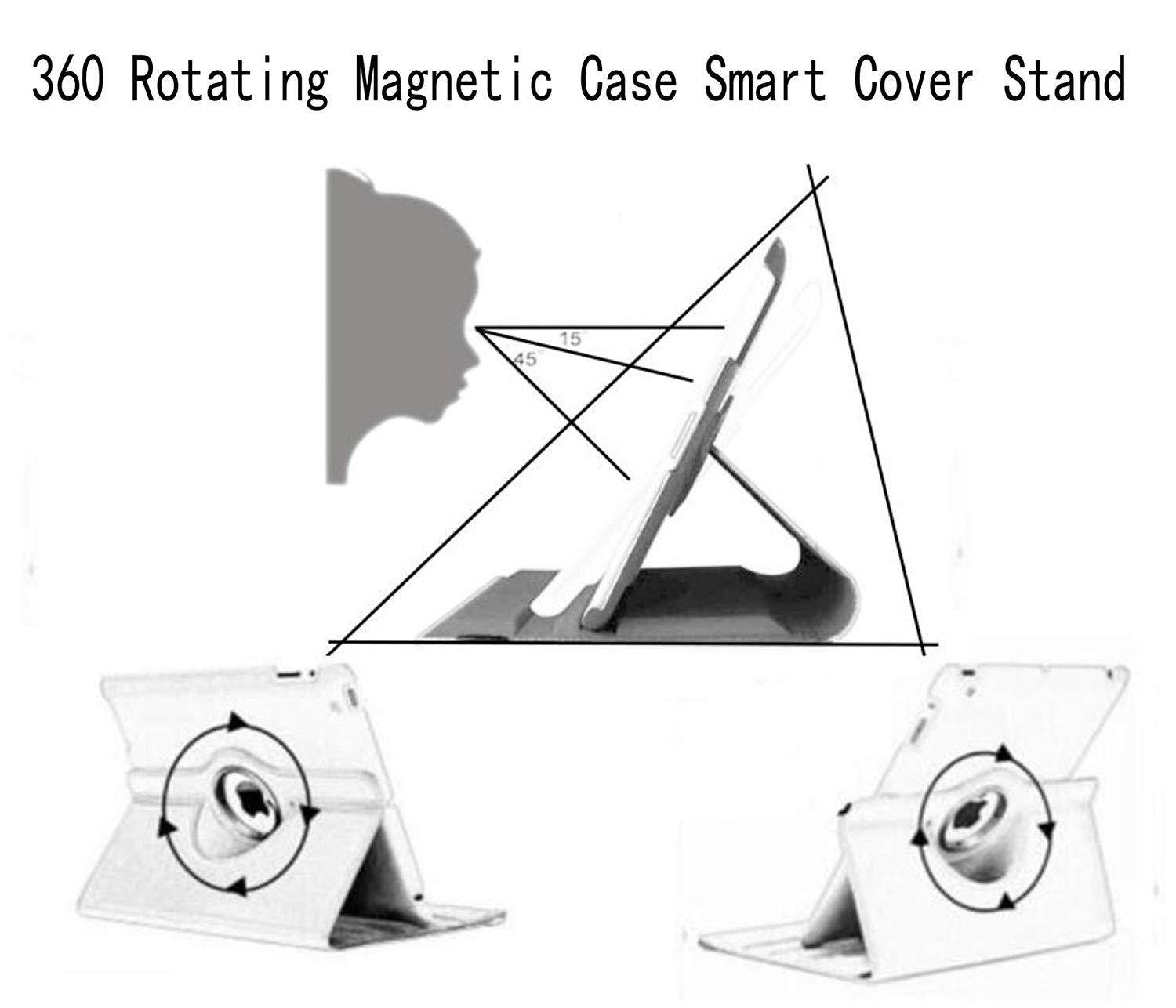 Ipad Case 360 Degrees Rotating Stand Leather Magnetic Smart Cover Case for Ipad 2 / 3 / 4 Generation Case with Bonus Screen Protector, Stylus and Cleaning Cloth (Plain pink )