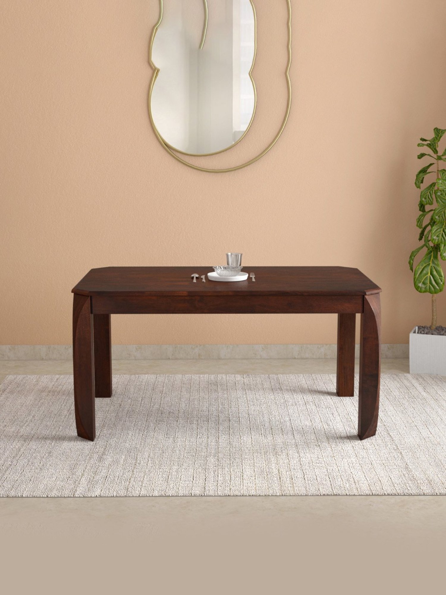 Godrej Interio Premio Brown Rubber Wood 6 Seater Rectangular Dining Table