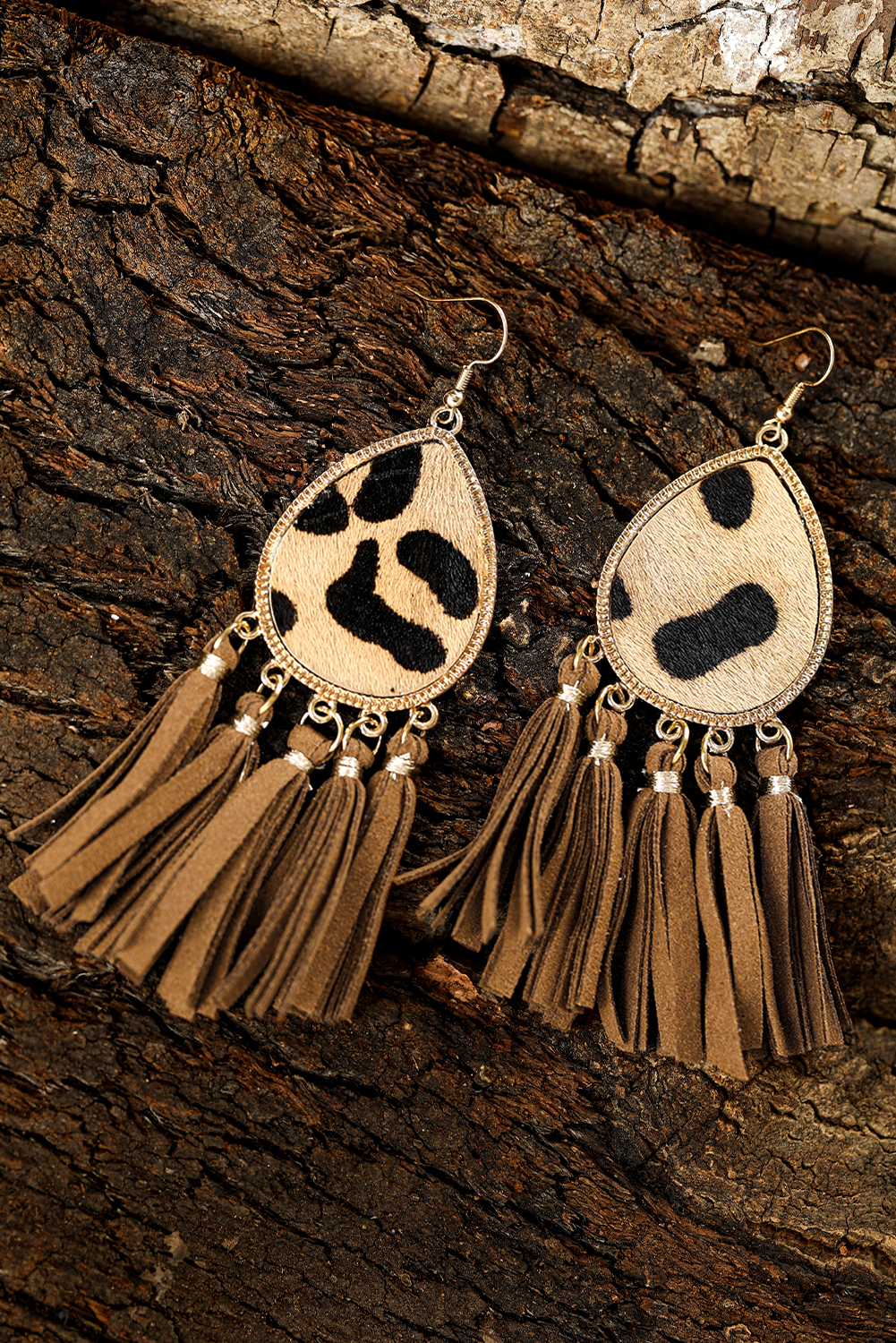 Khaki Hollow Out Wooden Chip Round Drop Earrings