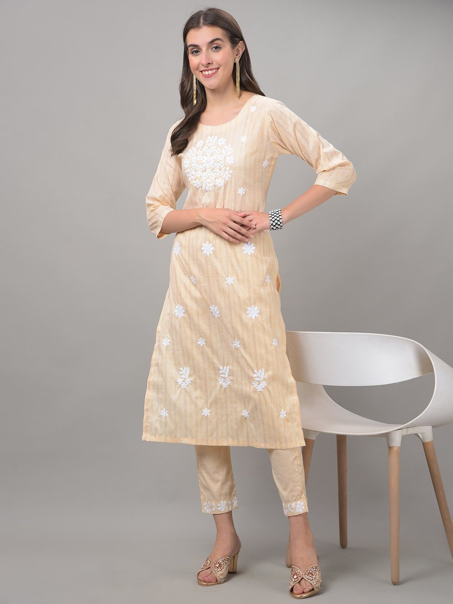 Dollar Missy Beige Embroidered Kurta With Pants