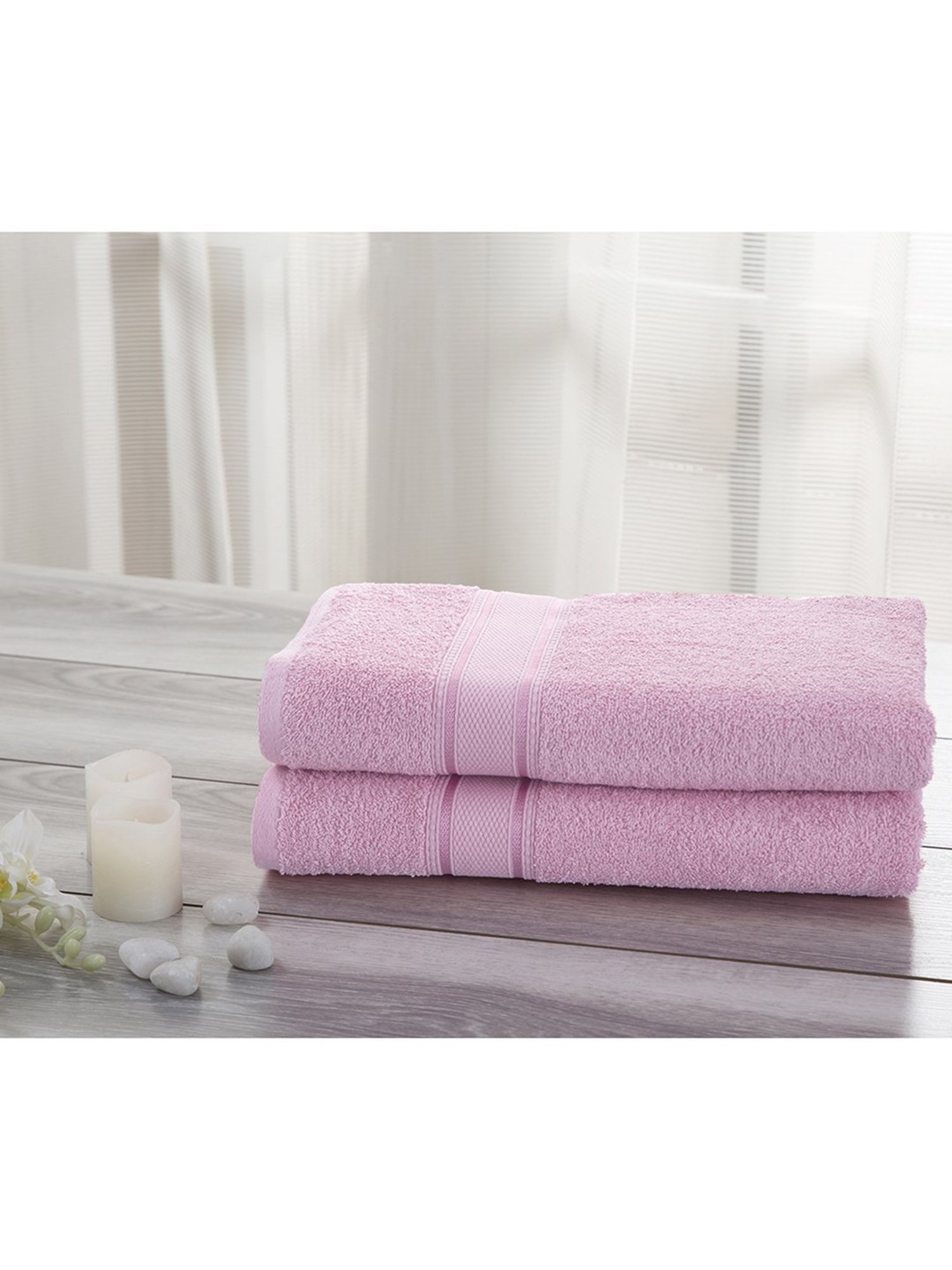 Inhouse Eddie Pink Solid 450GSM Cotton Medium Towel Set by maspar