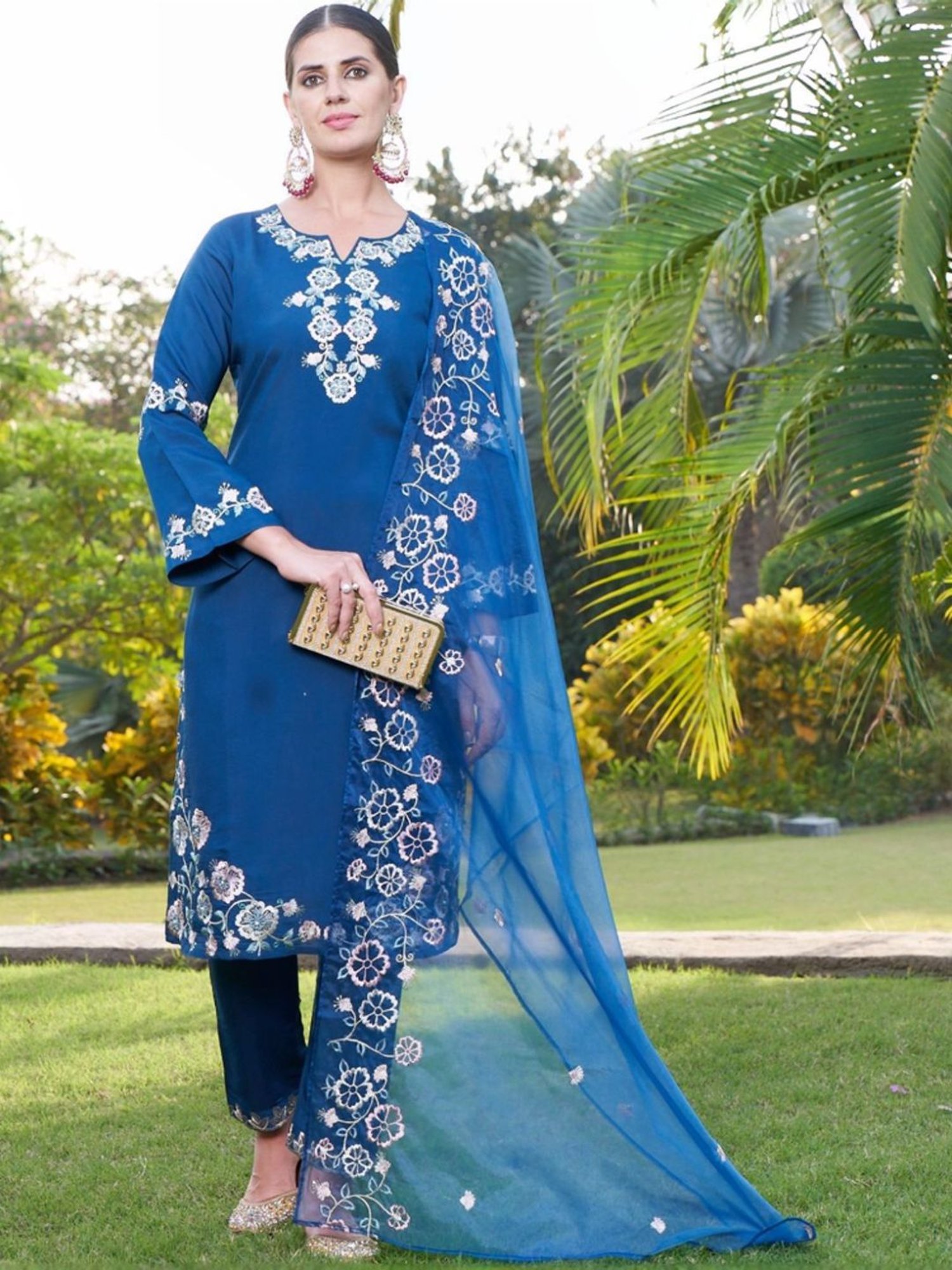 Autumnlane Blue Maksoor Azure Full Work Pakistani Kurta with Pant and Dupatta