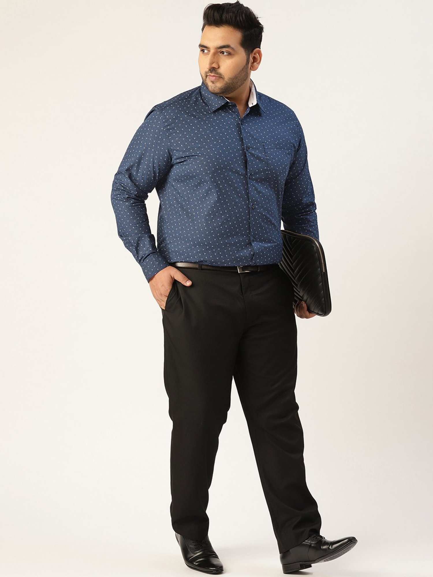 IVOC Plus Navy Regular Fit Printed Plus Size Cotton Shirt