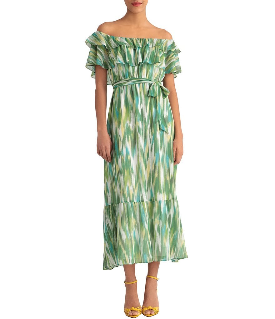 Donna Morgan Off-the-Shoulder Ikat Maxi Dress