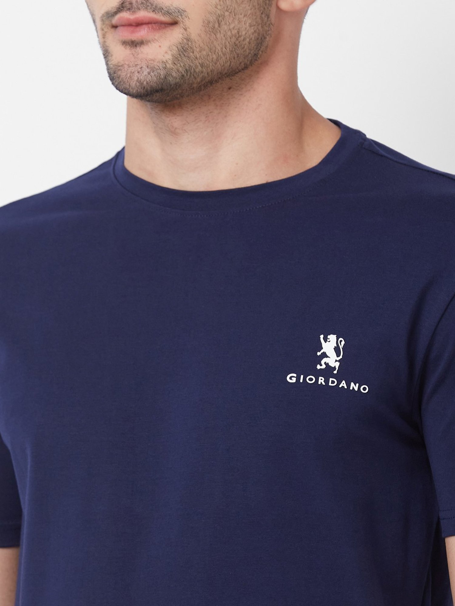 Giordano Dark Navy Cotton Slim Fit T-Shirt