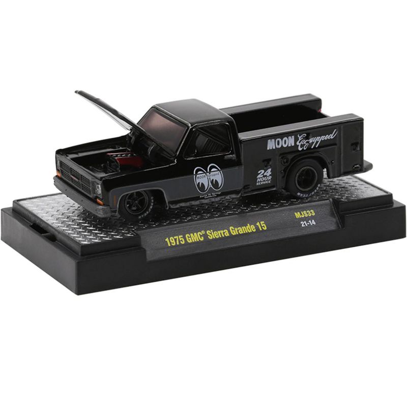 1975 GMC Sierra Grande 15 Service Bed Truck "24 Hours Service" Black "Moon Equipped" Ltd Ed 5500 pcs 1/64 Diecast by M2 Machines