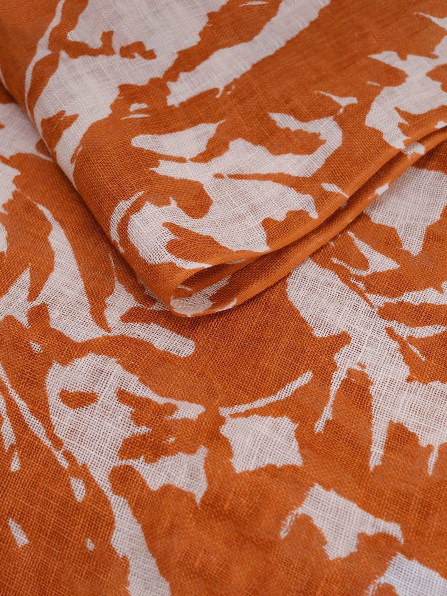 Linen Club Orange Printed Pure Linen Stole