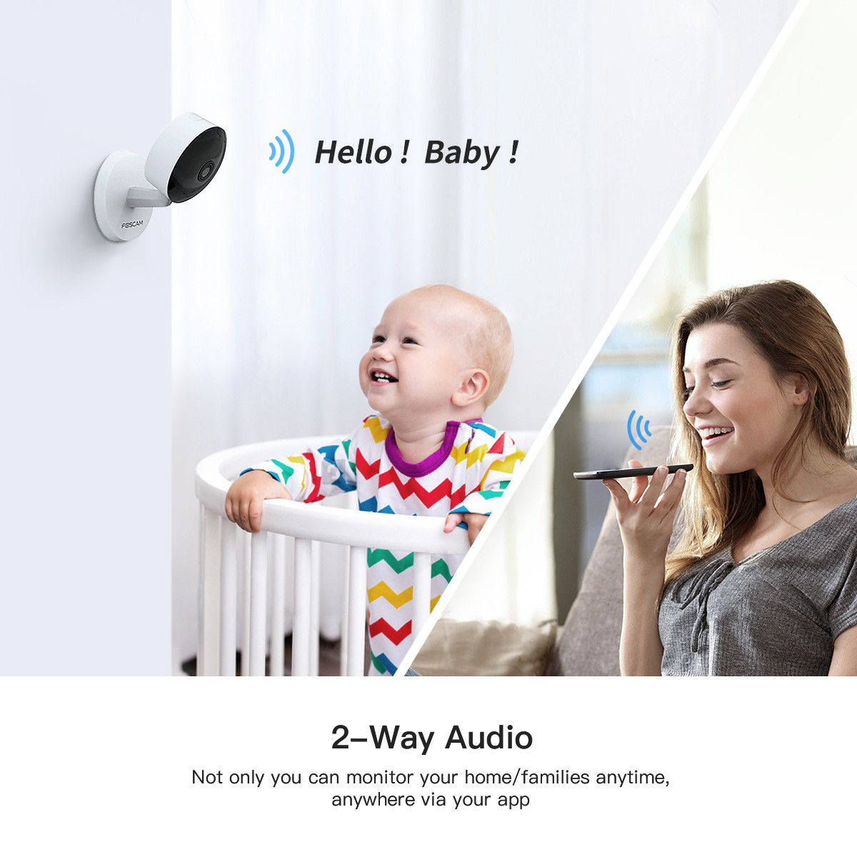 Baby Monitor,Foscam X1 1080P Wireless Smart Home Security Pet Camera with AI Human Detection, Sound Detection, One-Button Call, 2-Way Baby Monitor Audio, Free Cloud Storage Included, Works with Alexa