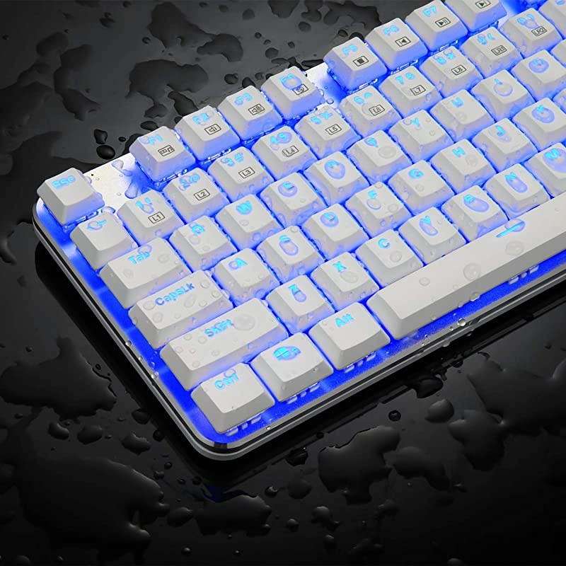 KG061-BR Blue LED Backlit Mechanical Gaming Keyboard Low Profile Mechanical Gamers Keyboard 87 Key Mechanical Computer USB Gaming Keyboard for PC Quiet Cherry Brown Switches (White Version)