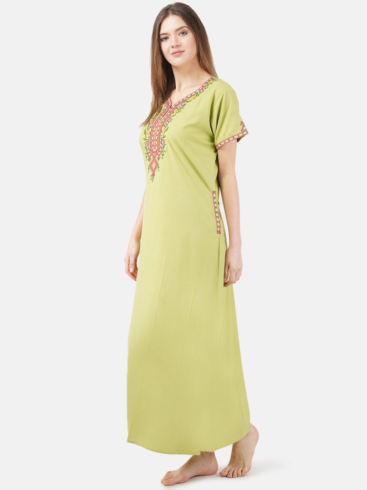 KOI SLEEPWEAR Pista Green Embroidered Nighty