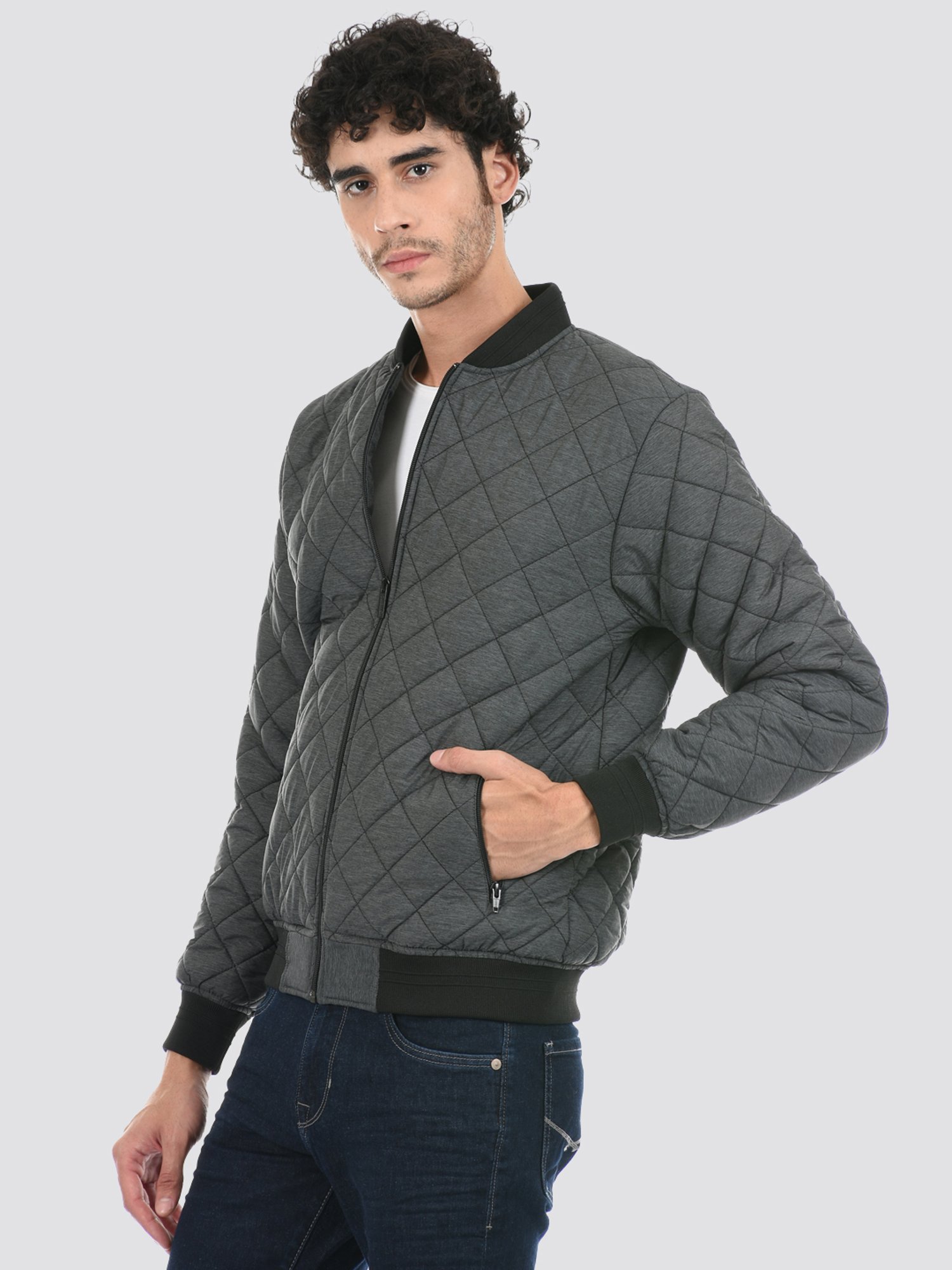 London Fog Grey Regular Fit Self Pattern Jacket