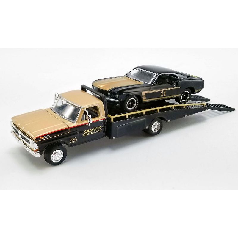 1970 Ford F-350 Ramp Truck & 1969 T/A Mustang #11 Black & Gold "Smokey's Yunick" 1/64 Diecast Model Cars by Greenlight for ACME
