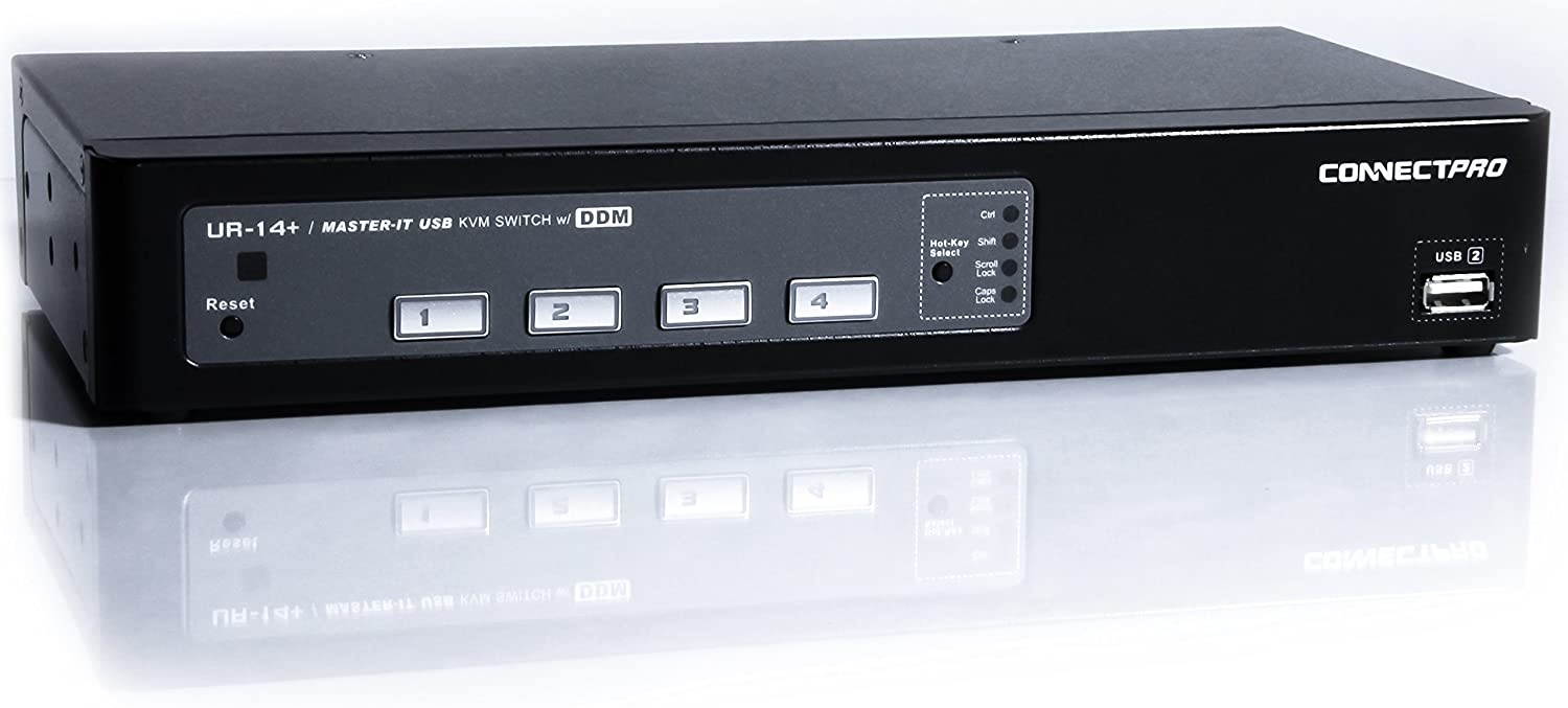 ConnectPro UR Series Kit USB VGA KVM Switch w/DDM & Multi-hotkey (4 Port, 10 ft)