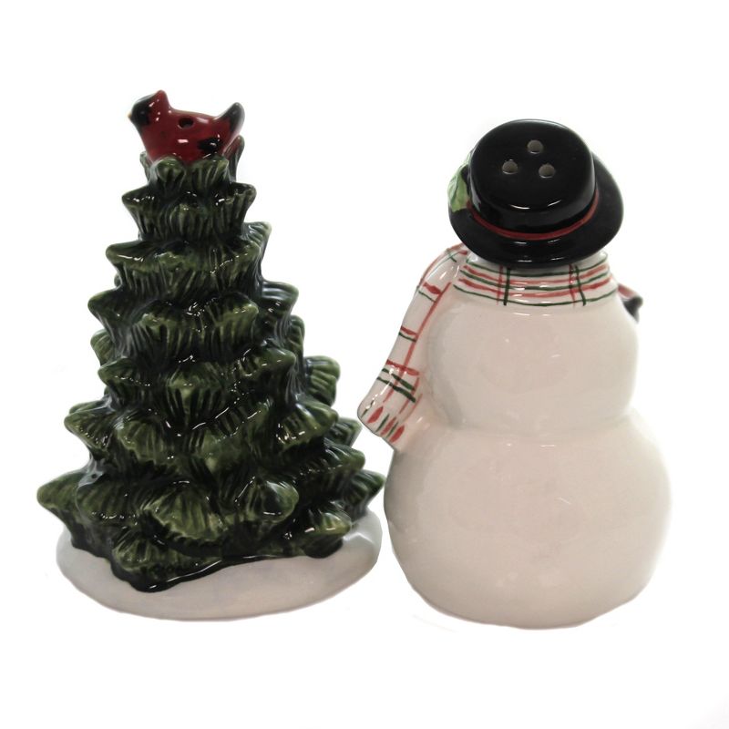 Tabletop 4.5" Watercolor Snowman Salt/Pepper Christmas Tree Cardinal Certified International  -  Salt And Pepper Shaker Sets