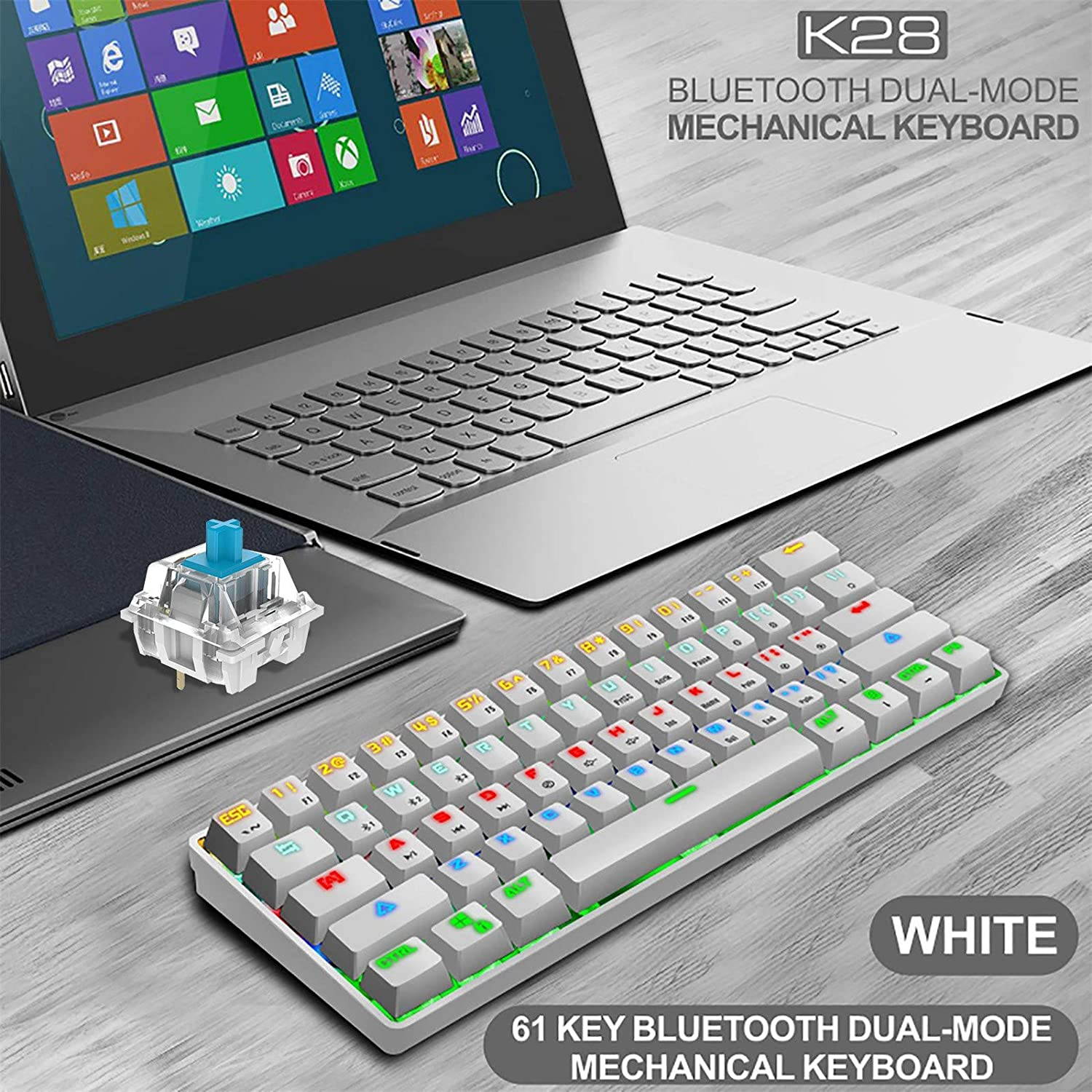 CUUWE K28 Wireless Bluetooth 61-Key Dual-Mode RGB Backlit Waterproof Mechanical Gaming Keyboard - Office Keyboard -Gaming Keyboard