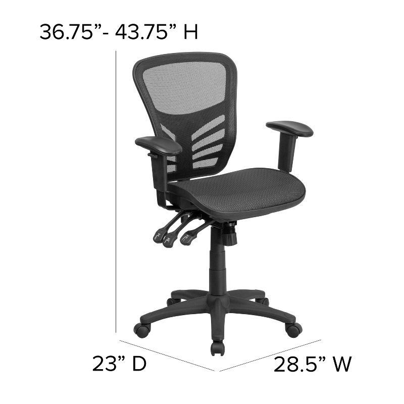 Emma and Oliver Mid-Back Transparent Black Mesh Multifunction Ergonomic Office Chair - Arms