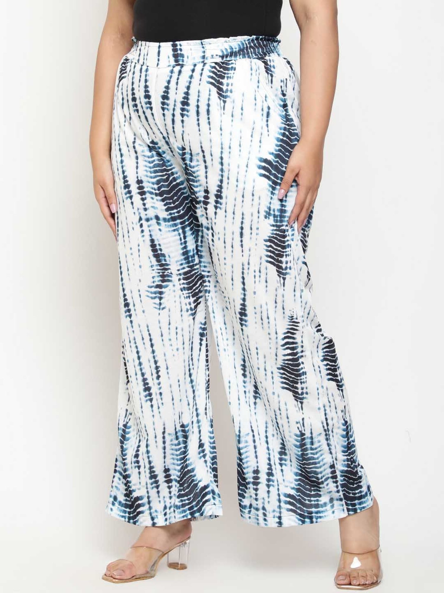 Amydus Indigo & White Flared Fit High Rise Pants