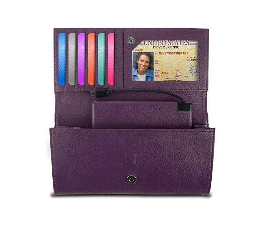 Halo Women's RFID Hack-Proof Wallet w/ 3000mAh Power Bank Battery Purple