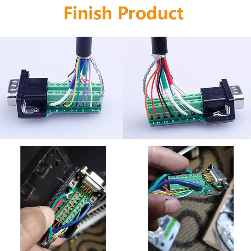 Jienk 4Packs VGA DB15 3 Row Solderless Male/Female Quick Connector 3+9 D-SUB 15 Pin Port Terminal Solderfree Breakout Connector Board with Case Accessories Long Bolts