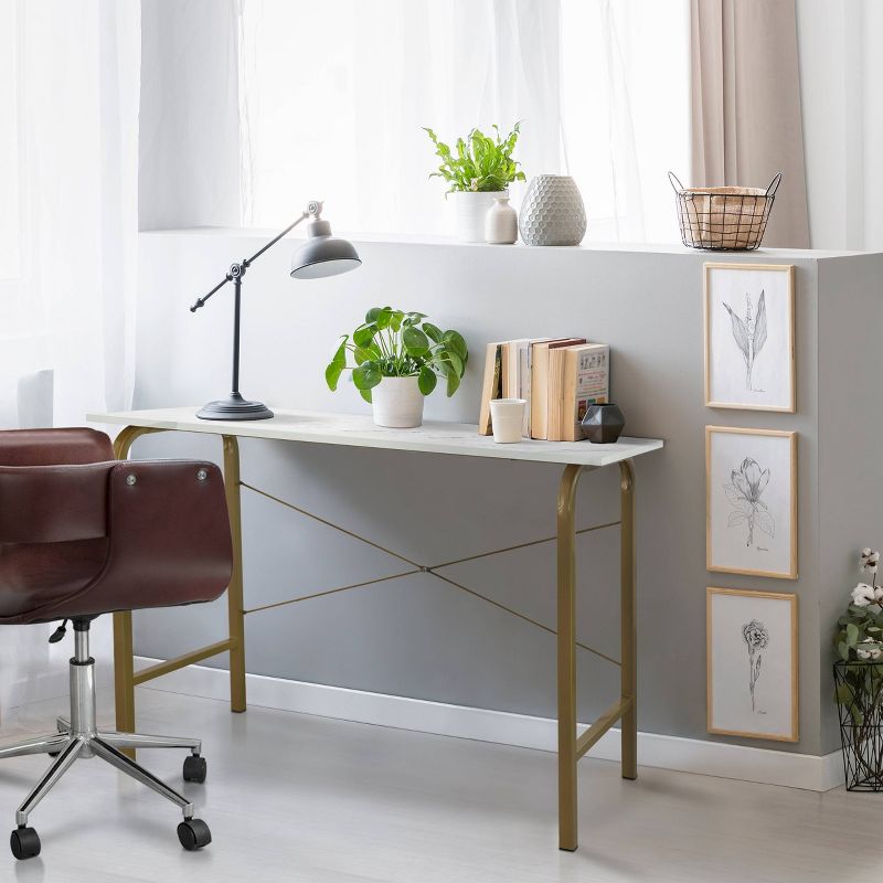 40" Home Office Computer Desk with Metal Base Marble/Brass - Versanora