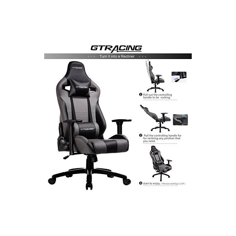 Gaming Chair Racing Style Recliner Seat Height Adjustment Computer Office Chair with Pillows GTF83 (Grey)